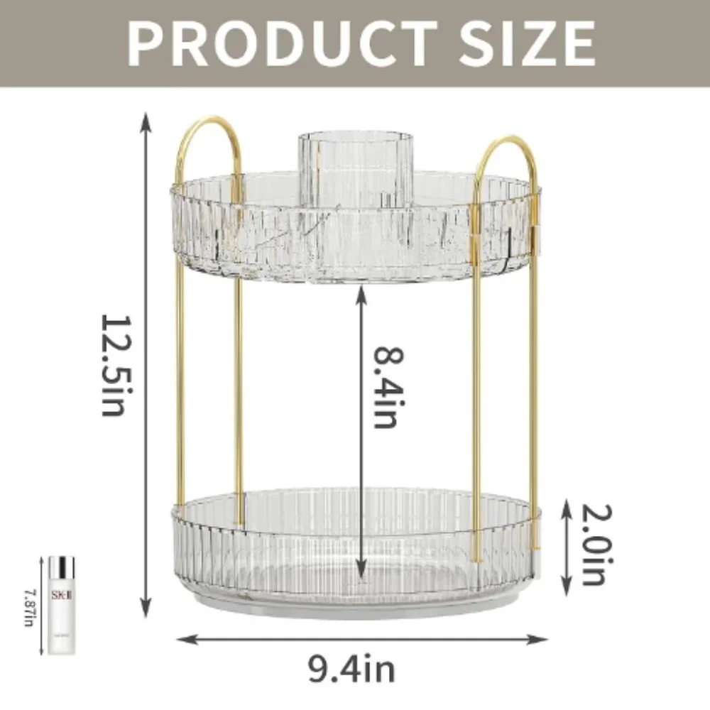 2 Tiers - 360° Turntable Makeup Organizer - Lazy Susan Cosmetics Storage